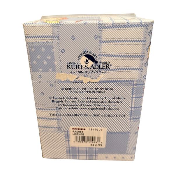 New Kurt Adler Raggedy Ann & Andy Christmas Ornament Ann Teddy Bear - Picture 4 of 4